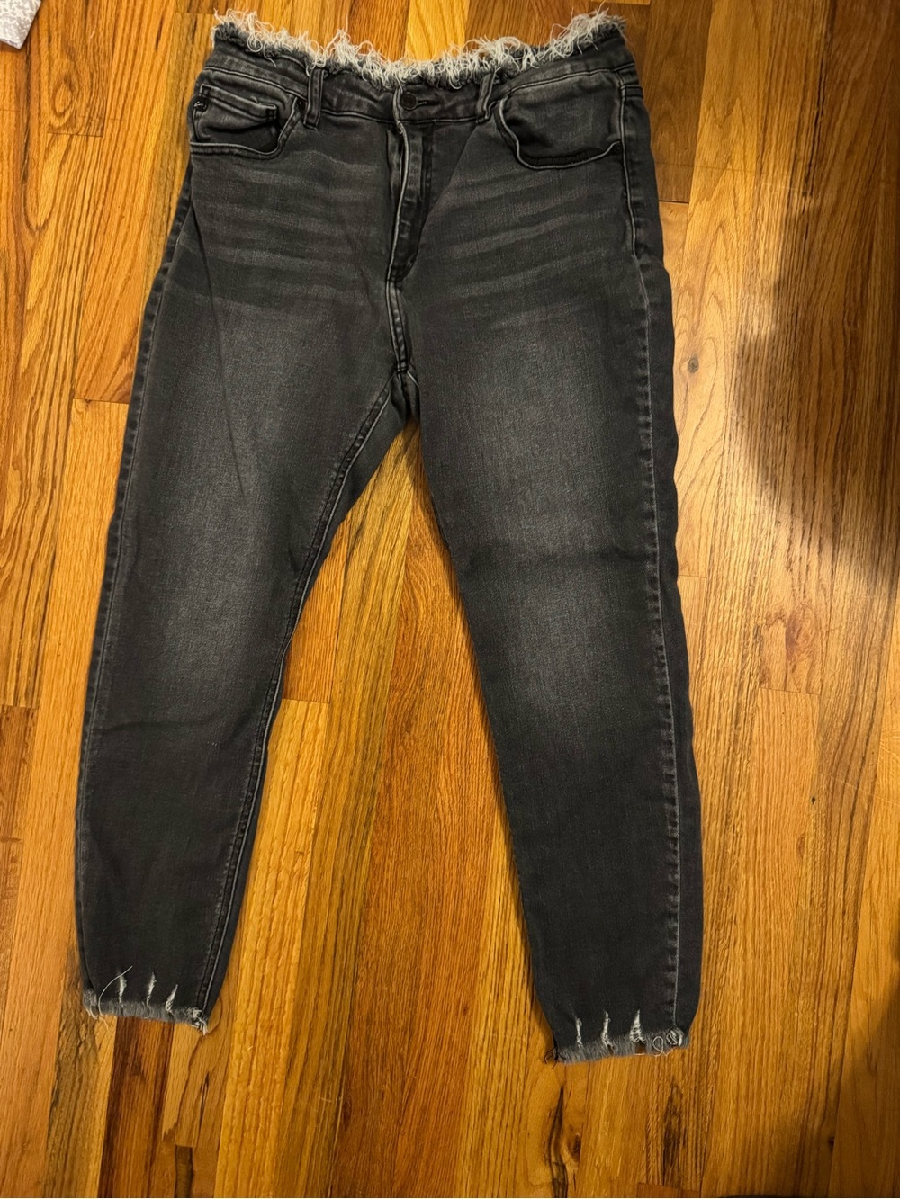 KanCan Charcoal Black Skinny Jeans with Frayed Waist